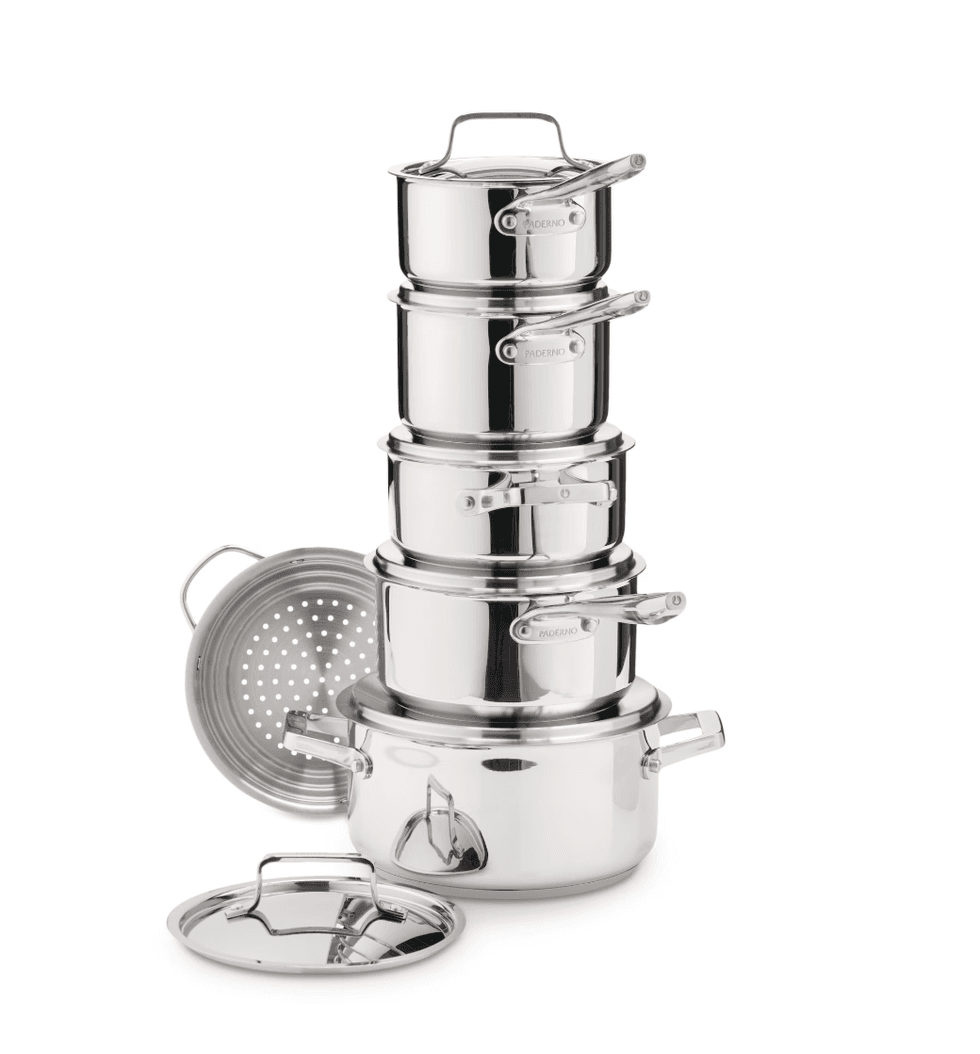 La batterie de cuisine PADERNO Signature canadienne, vendue chez Canadian Tire.