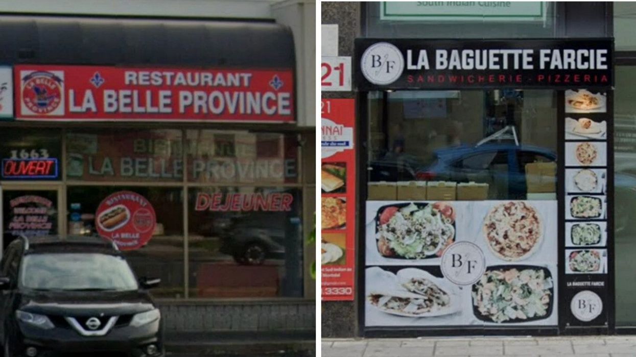 La Belle Province, mise à l'amende par le MAPAQ. Droite : La Baguette Farcie, mise à l'amende par le MAPAQ.