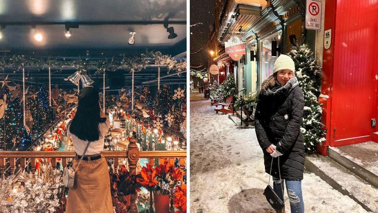 La Boutique de Noël de Québec. Droite : Quartier Petit Champlain.