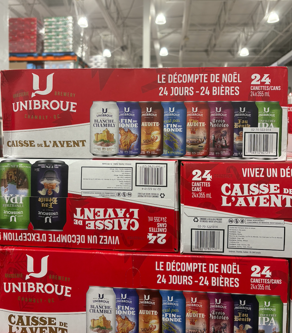 La caisse de l'avent Unibroue avec 24 bi\u00e8res au Costco.