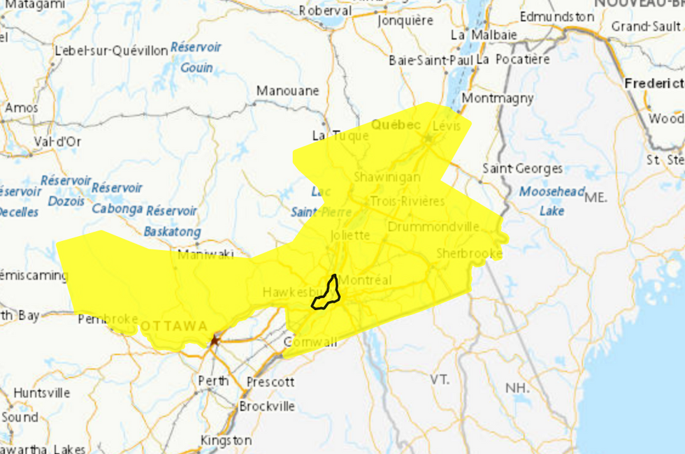 La carte d'Environnement Canada montre les secteurs vis\u00e9s. 