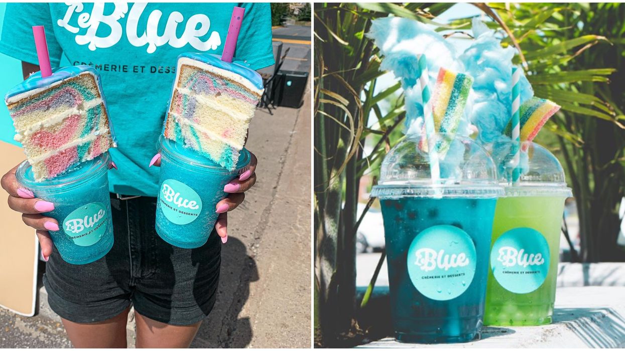 La crèmerie Le Blue offre son nouveau Blue Cake, une slush avec un morceau de gâteau