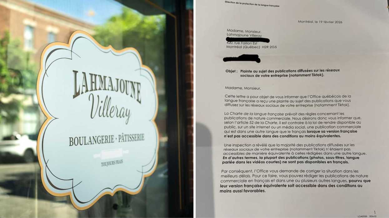 La devanture du Lahmajoune Villeray. Droite : la lettre de l’OQLF.