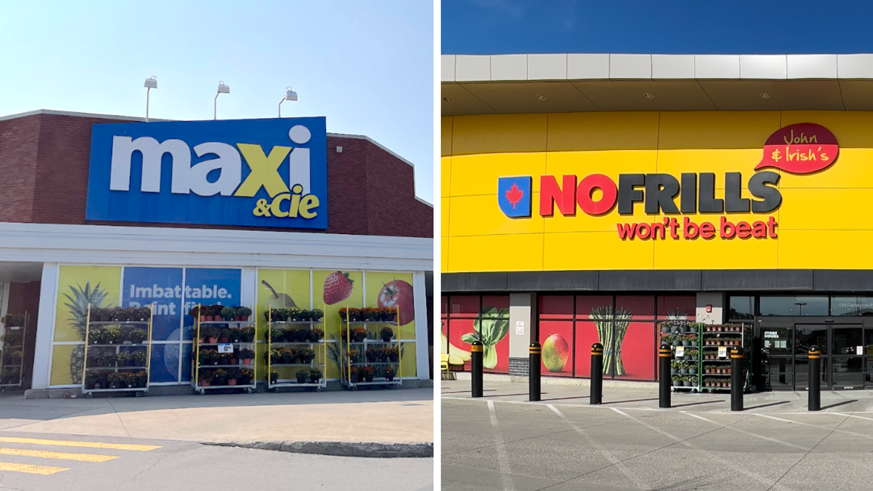 La façade d'un Maxi au Québec. Droite : La façade d'un No Frills en Ontario.