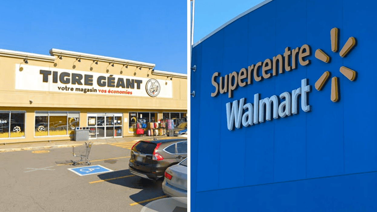 La façade d'un Tigre Géant. Droite : La façade d'un Walmart.