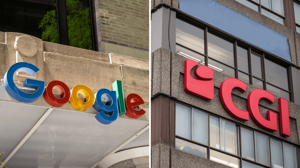 La façade de Google à Montréal. Droite : La façade de CGI.