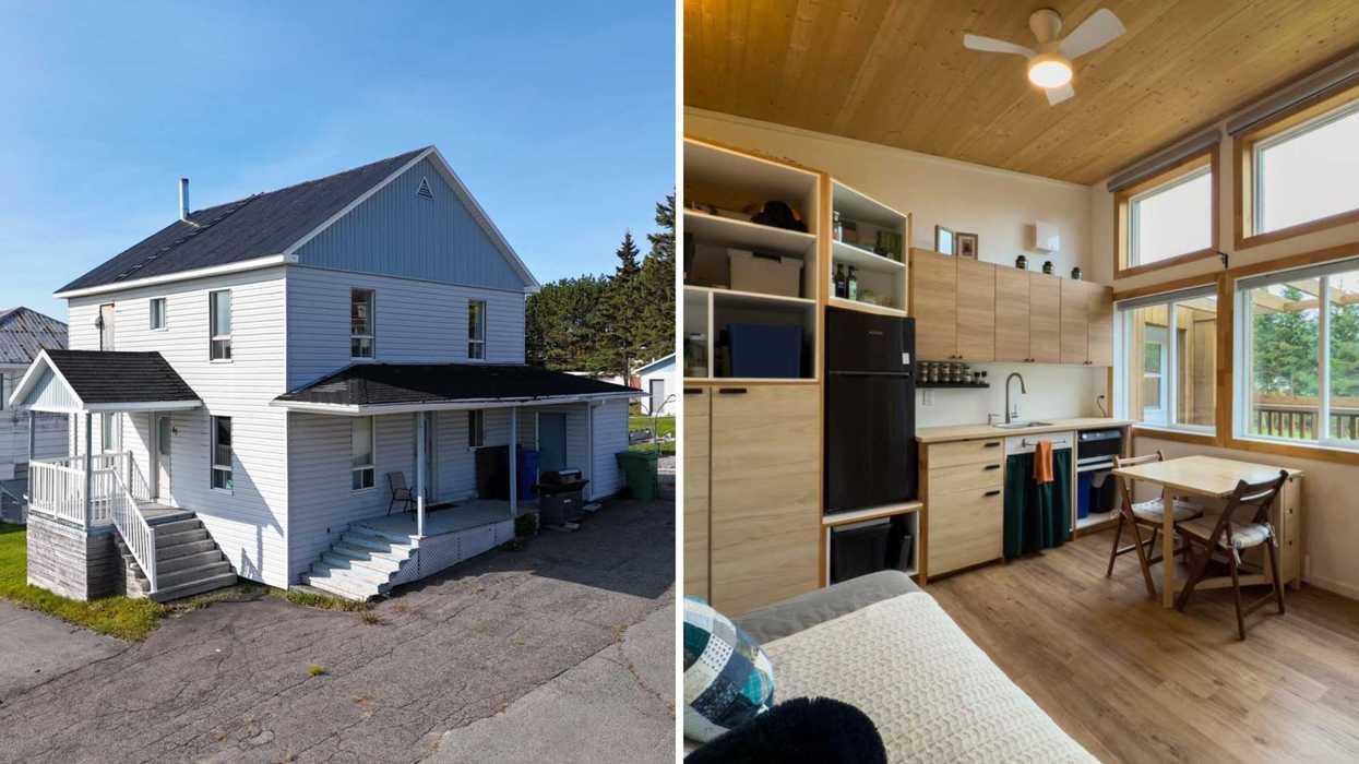 La façade d’une maison à vendre au Québec. Droite : l’intérieur d’une maison à vendre au Québec.