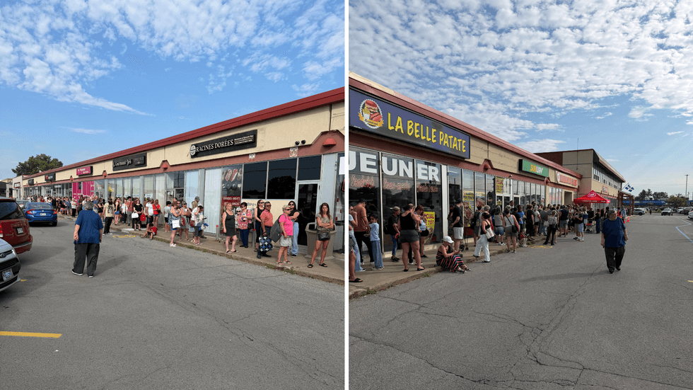 La file devant le Liquidation Marie de Vaudreuil-Dorion \u00e0 l'ouverture ce 6 ao\u00fbt 2026.