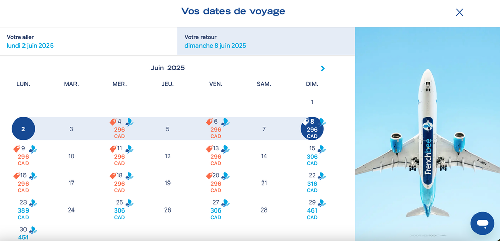 La grille tarifaire des vols avec French bee.