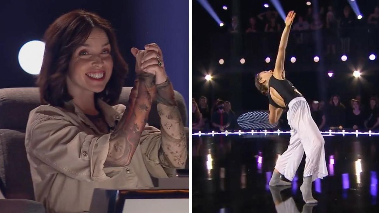 La juge de Révolution Lydia Bouchard. Droite : La danseuse Aurélie Perron lors de sa prestation à Révolution.