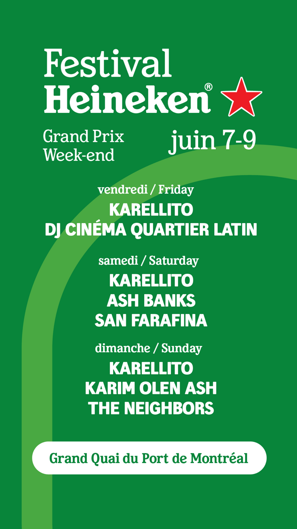 La liste des artistes pour le Festival Heineken.