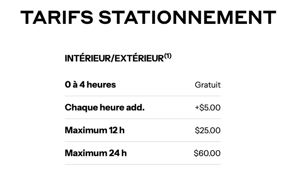 La nouvelle tarification pour le stationnement du Royalmount.