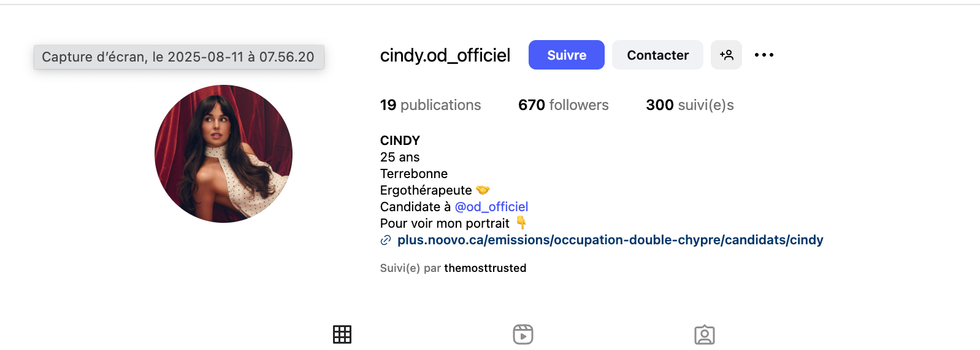 La page Instagram de Cindy d'OD Chypre.