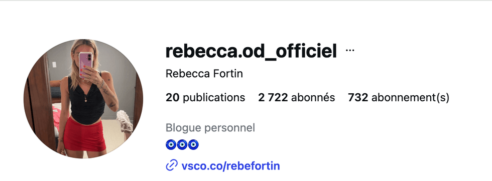 La page Instagram de R\u00e9becca le 11 ao\u00fbt 2026.