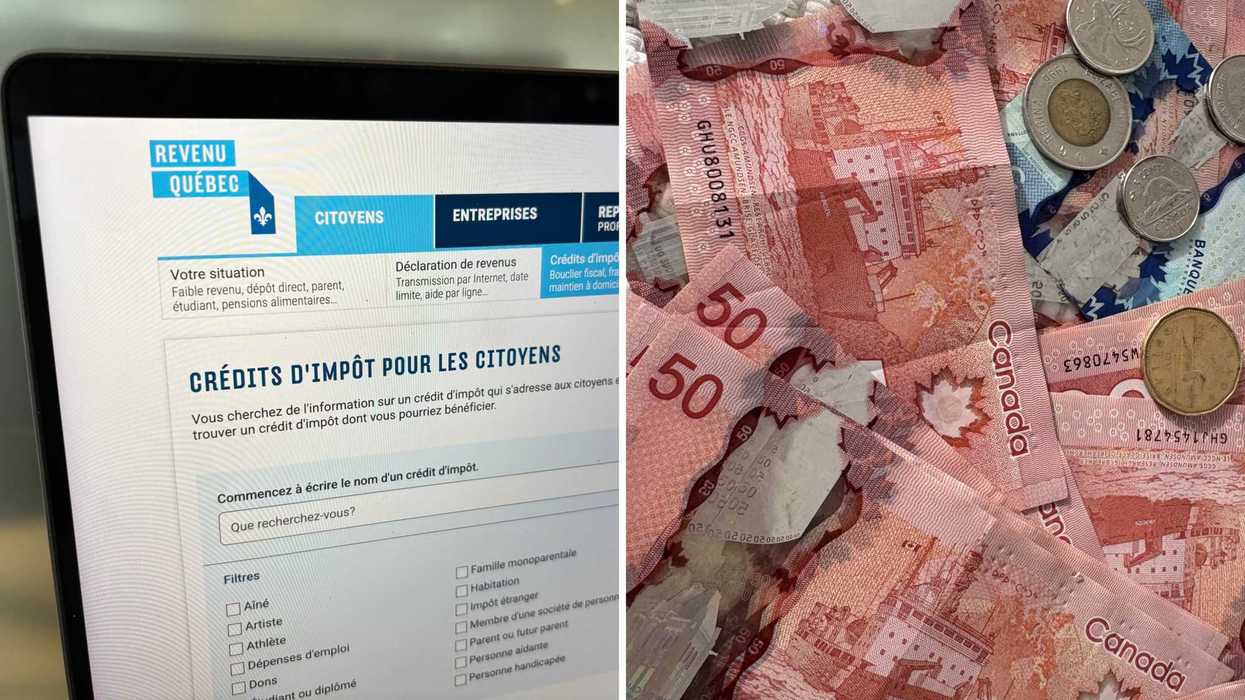 La page web de Revenu Québec. Droite : de l’argent canadien.