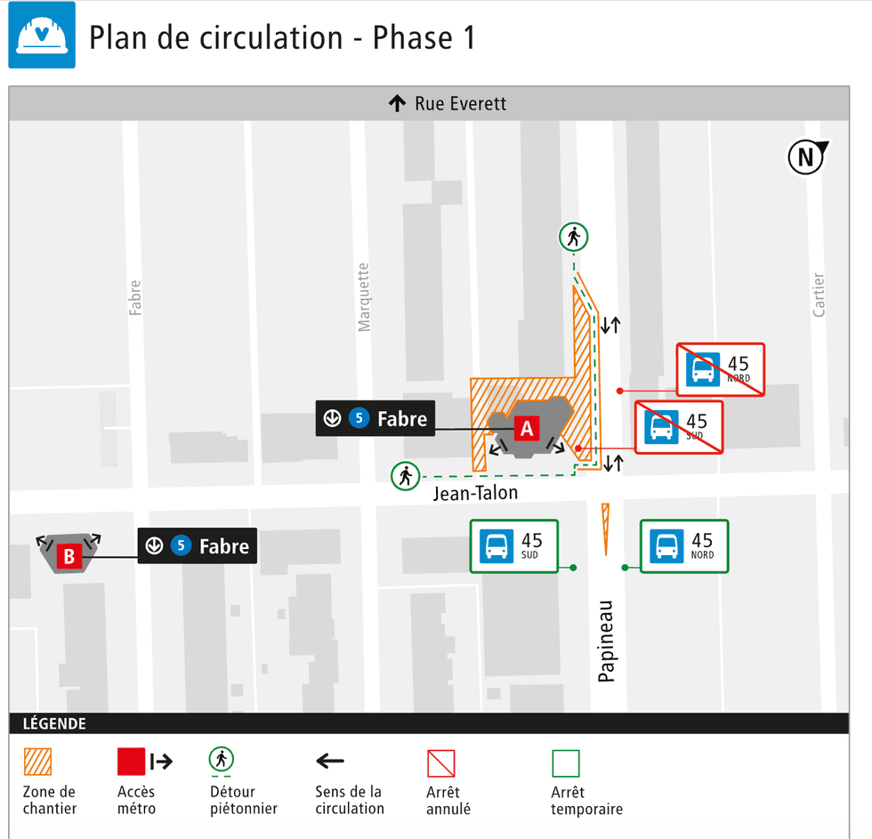 La phase 1 des travaux pr\u00e9vus \u00e0 la station Fabre \u00e0 Montr\u00e9al.