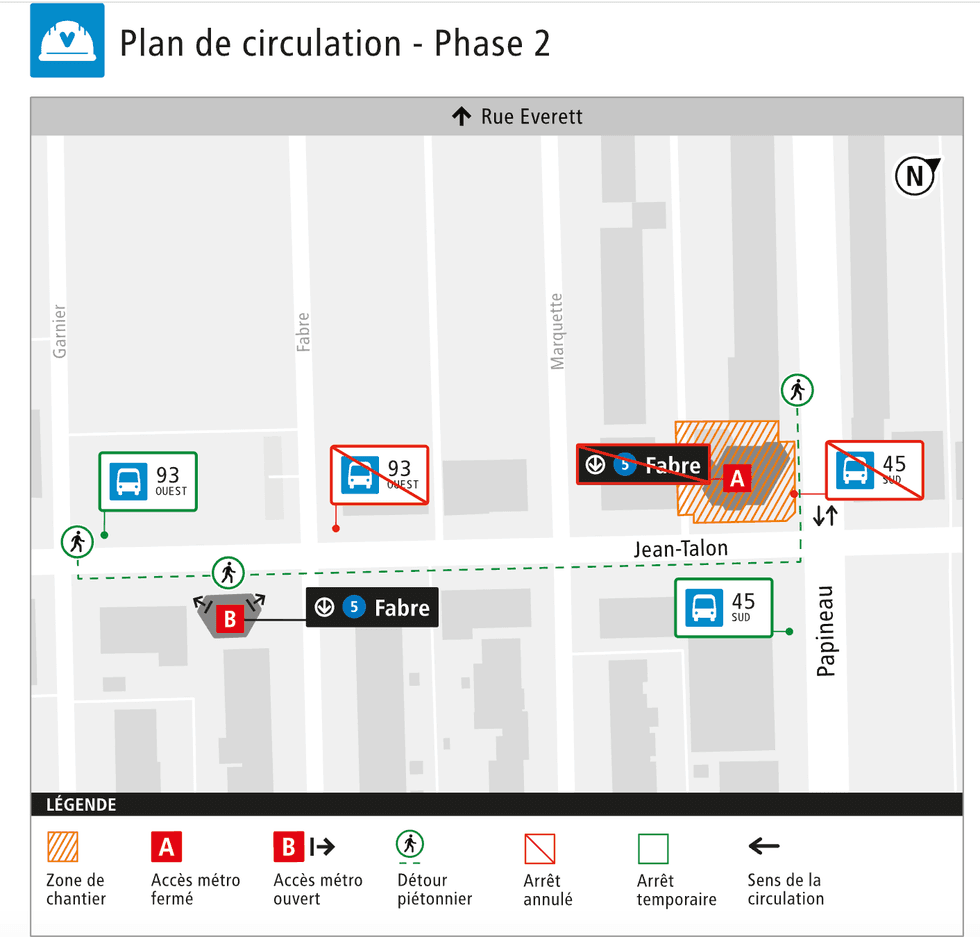 La phase 2 des travaux pr\u00e9vus \u00e0 la station Fabre \u00e0 Montr\u00e9al.