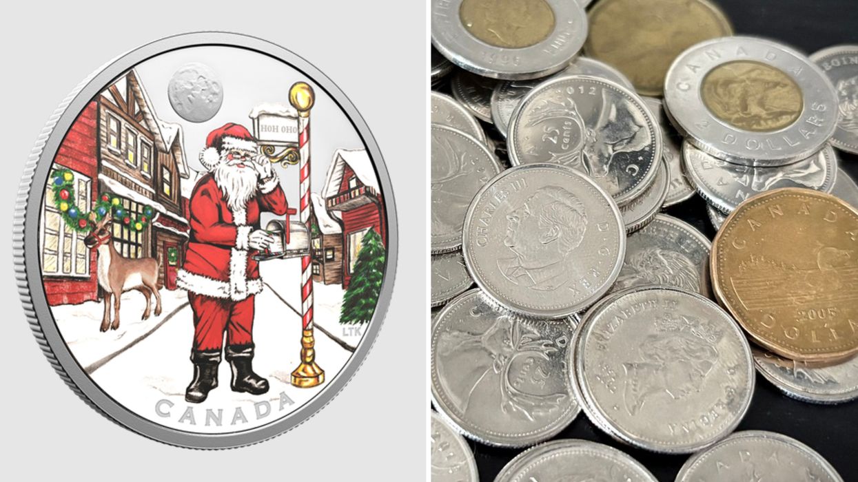 La pièce de monnaie avec le père Noël. Droite : de la monnaie.