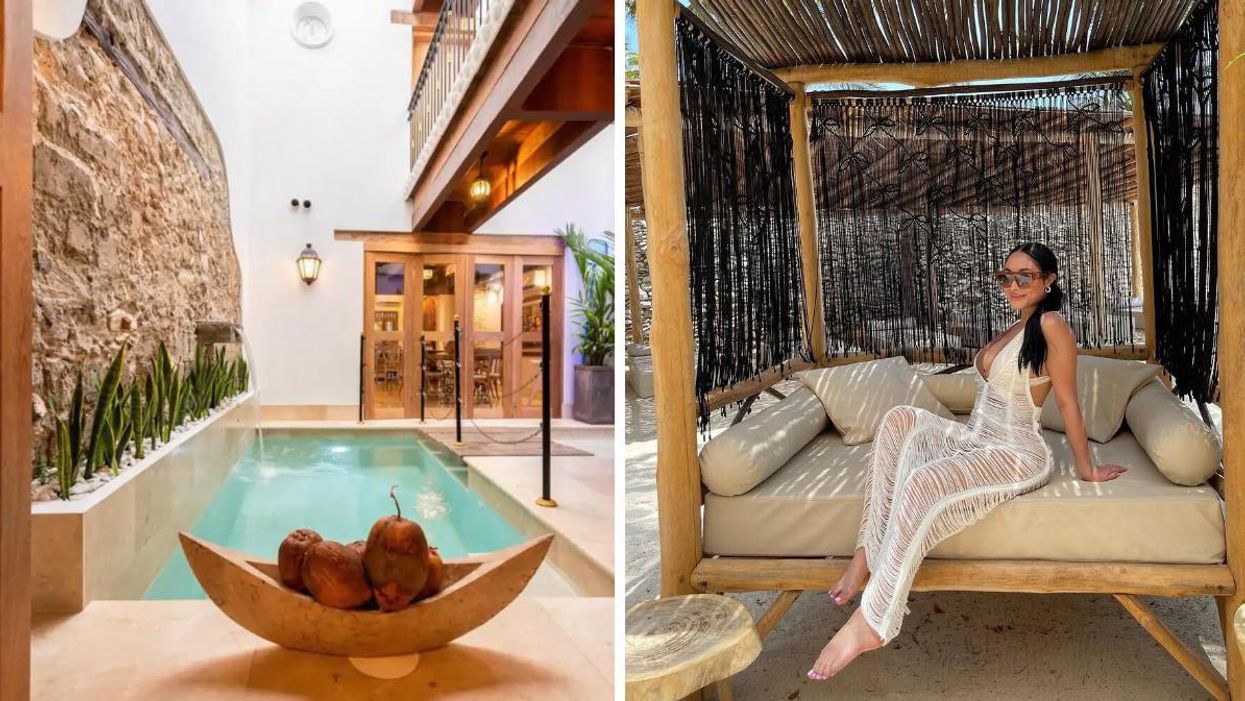 La piscine dans la villa d'Ines d'OD en Colombie. Droite : Ines d'OD Dans L'Ouest en Colombie.