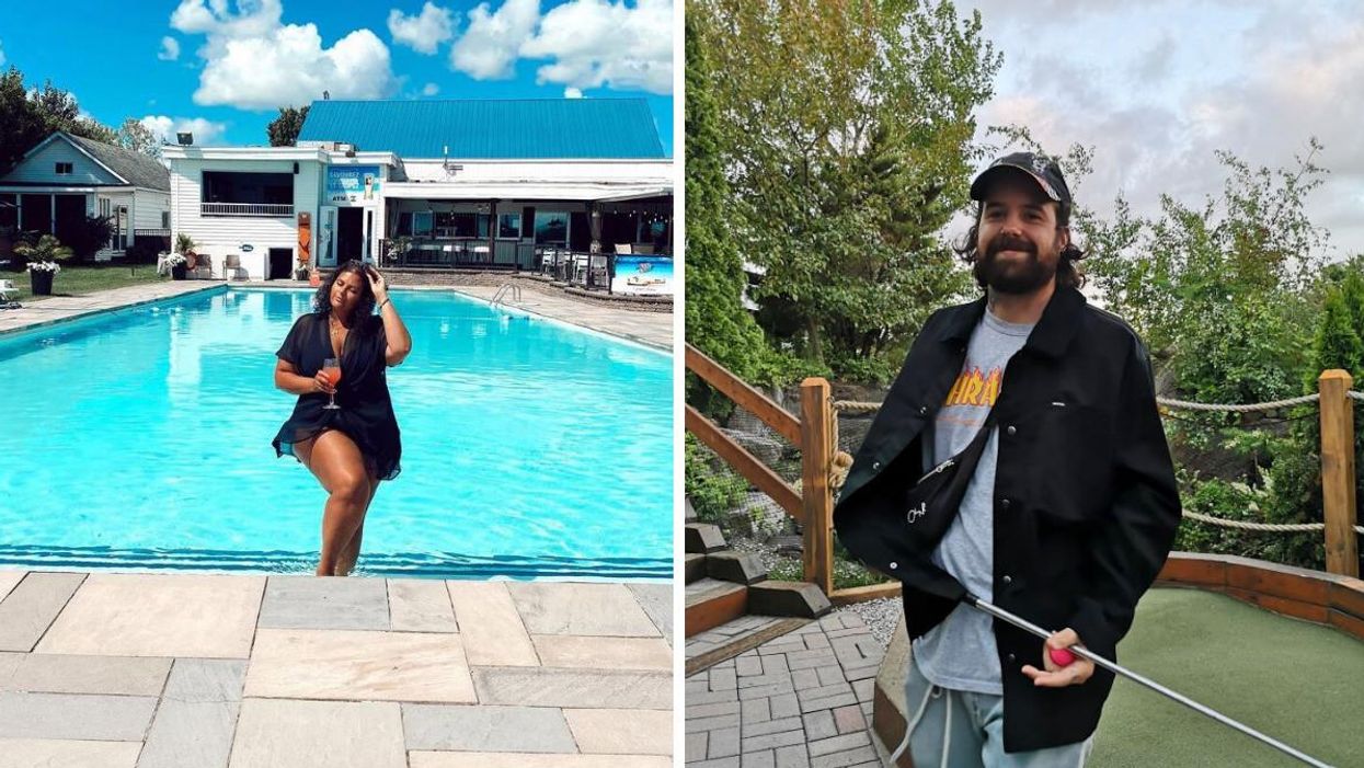 La piscine de la Marina St-Tropez. Droite : Cascades Golf à La Prairie.