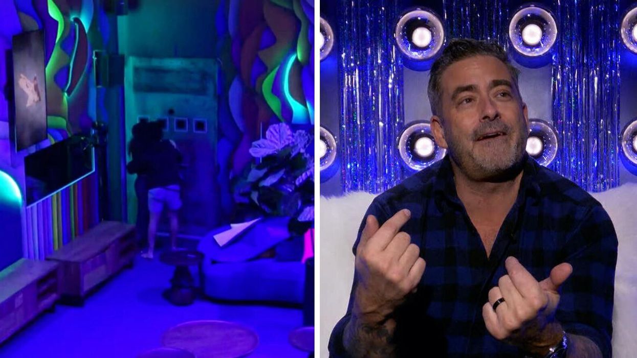 La porte de la pièce secrète. Droite : Benoît Gagnon de Big Brother Célébrités.