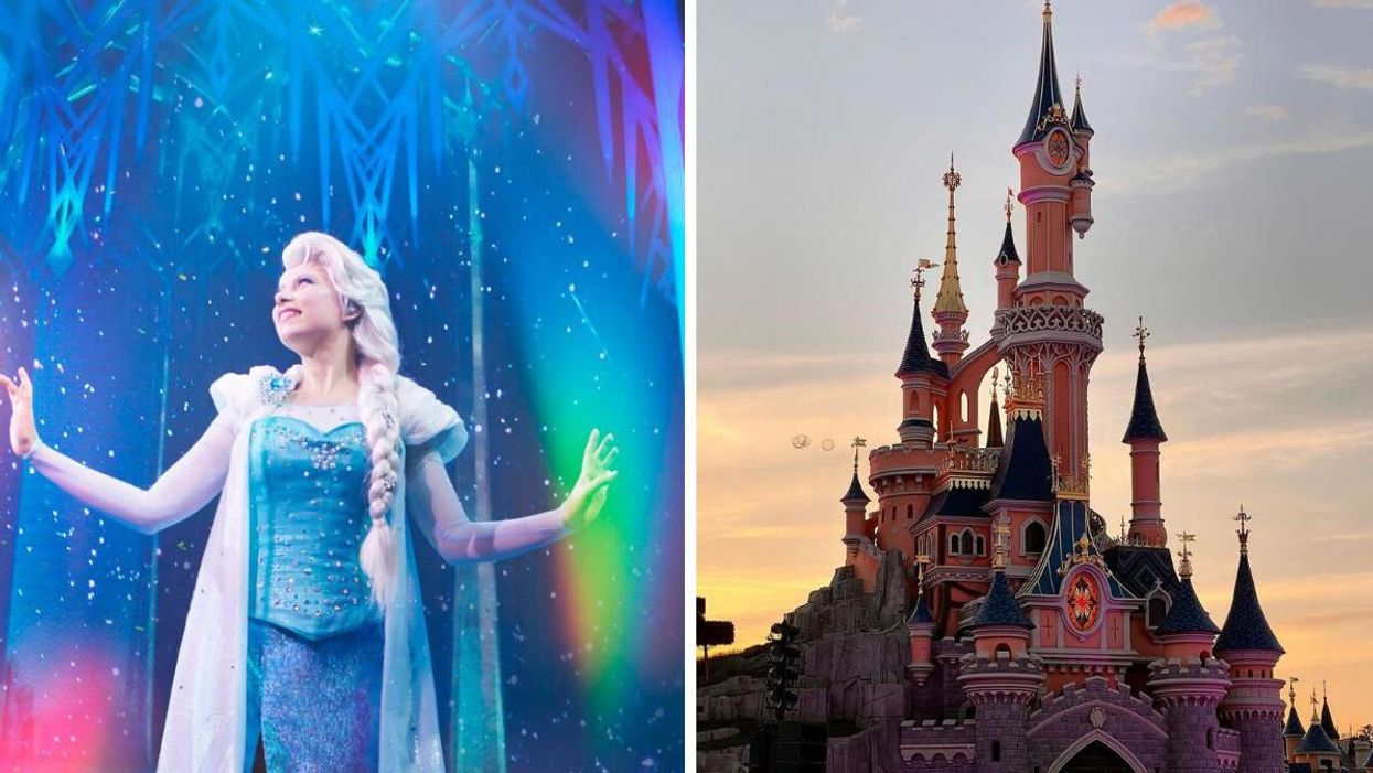 La Reine des Neiges. Droite : Le château de Disney à Paris.