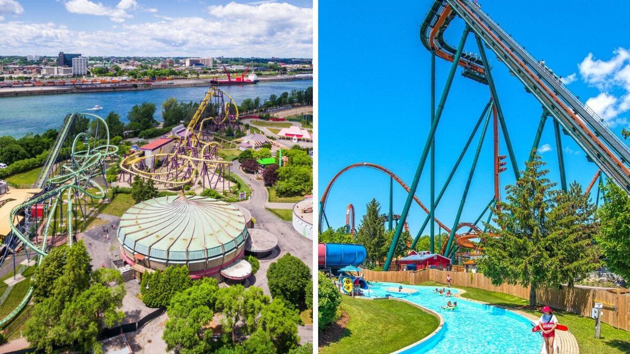 La Ronde in Quebec. RIght: A roller coaster at Canada's Wonderland.