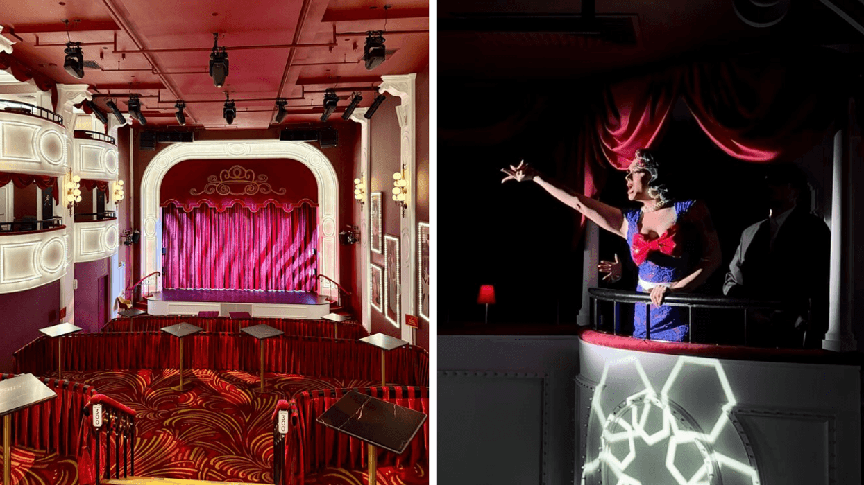 La salle de spectacle du Caf'Conc'. Droite : Une performance de cabaret.