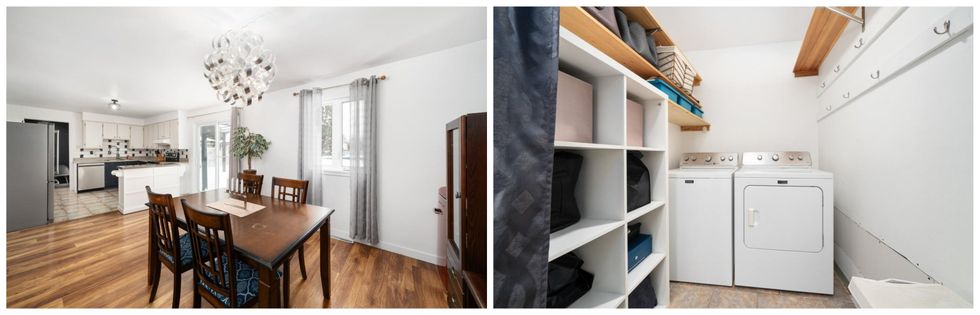 La salle \u00e0 manger et la cuisine. Droite : La salle de lavage.