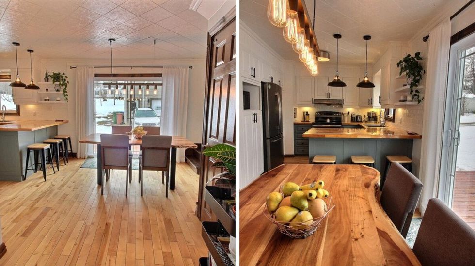 La salle \u00e0 manger et la cuisine.