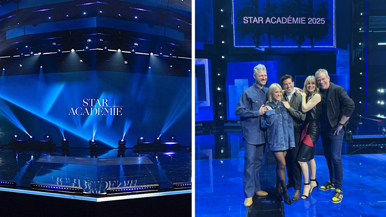 La scène de Star Académie. Droite : L'équipe de Star Académie.