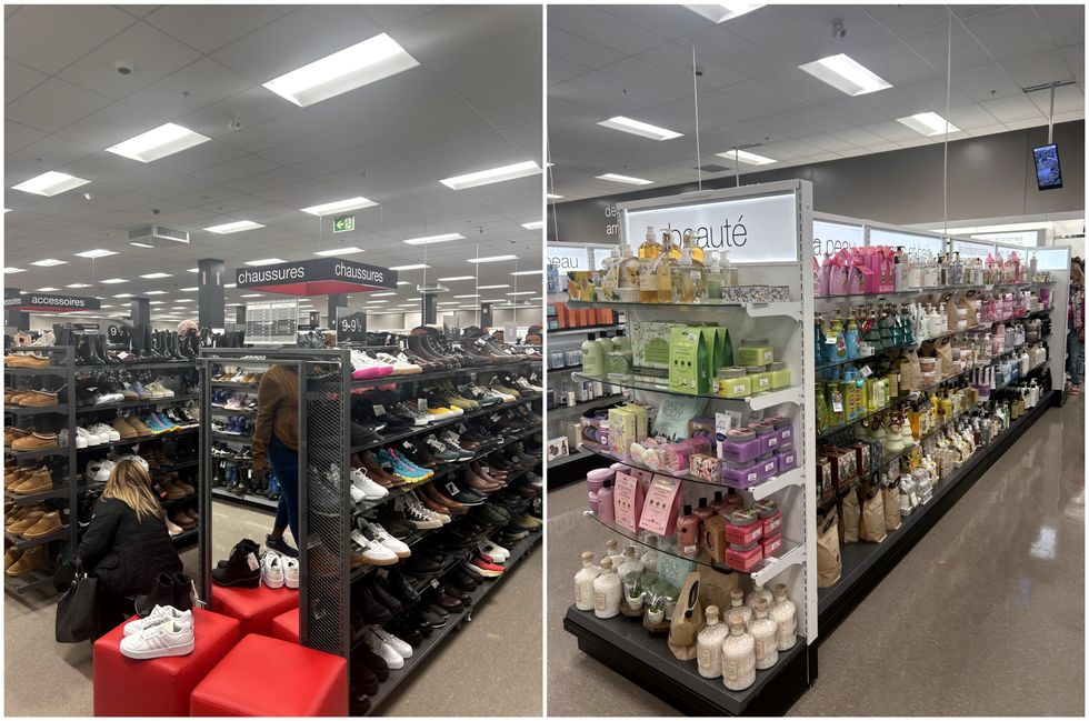 La section chaussures du Winners de Ch\u00e2teauguay. Droite : La section beaut\u00e9 du Winners de Ch\u00e2teauguay.