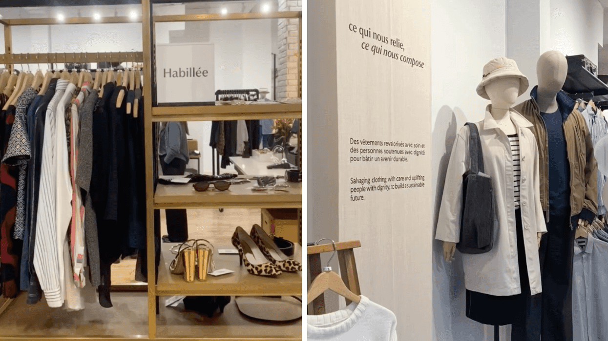 La section habillée de La Fibre.Atelier. Droite : Des mannequins de La Fibre.Atelier.