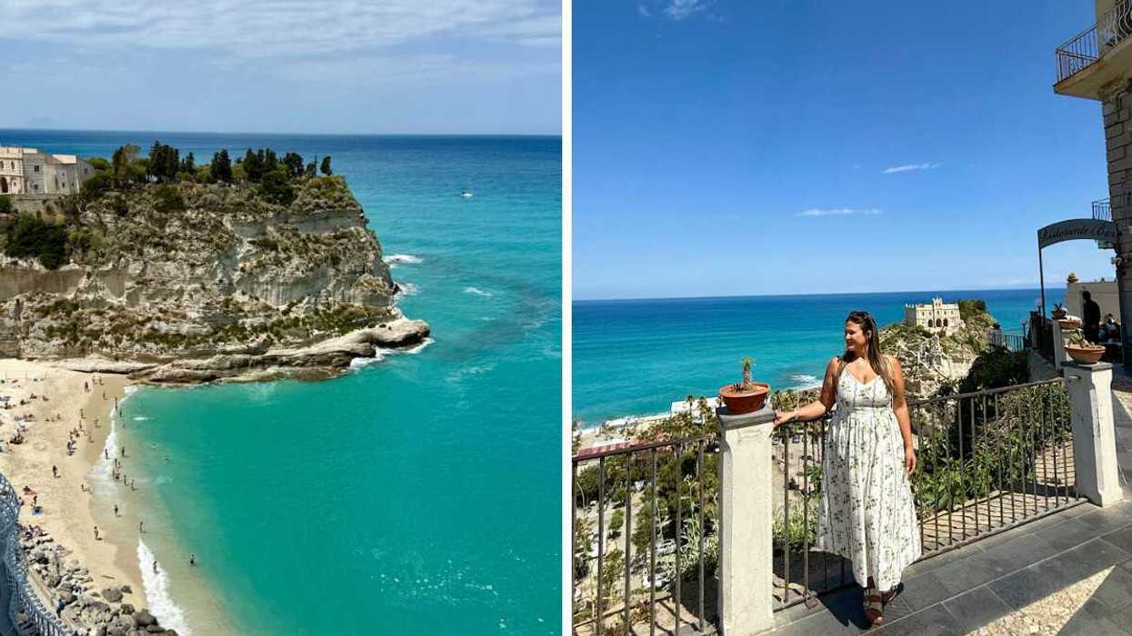 La Spiaggia della Rotonda, à Tropea, en Calabre (Italie). Droite : Izabelle à Tropea.