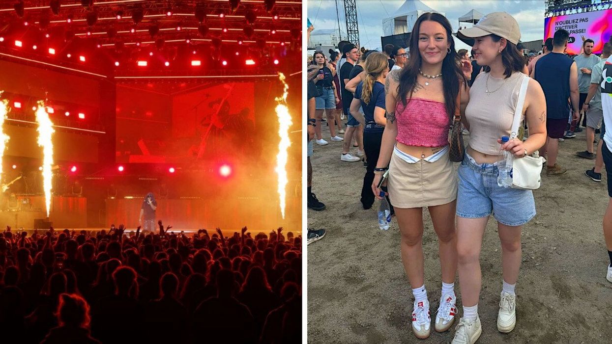 La Super Franco Fête. Droite : Deux filles sur les Plaines d'Abraham à un concert.