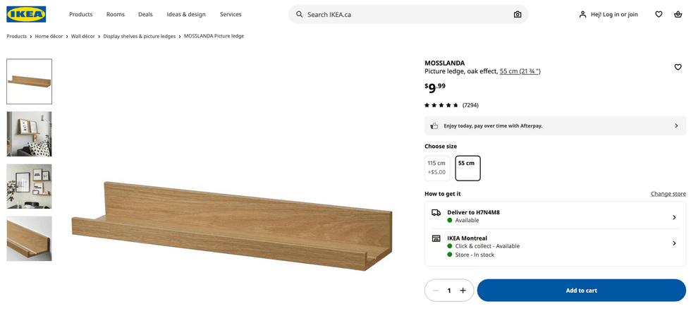 La tablette MOSSLANDA sur le site d'IKEA Canada.