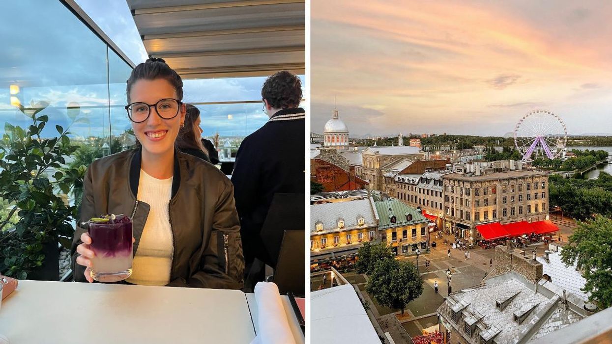 La Terrasse William Gray à Montréal. Droite : Vue sur le Vieux-Montréal.