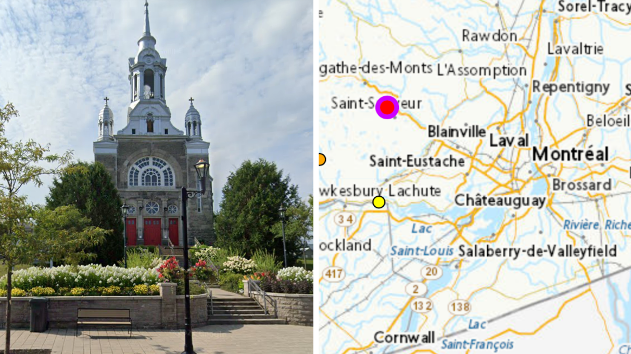 La ville de Saint-Sauveur. Droite : La carte des séismes au Canada.
