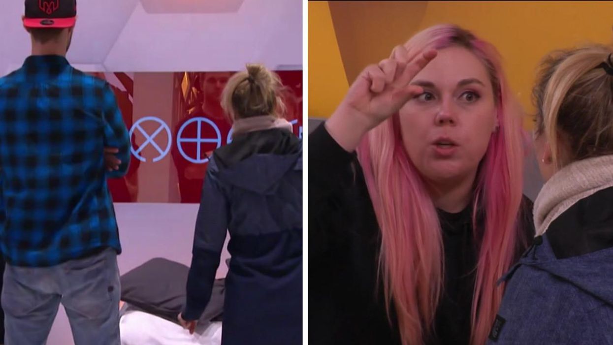 La voûte de l'immunité à Big Brother Célébrités. Droite : Stéphanie Harvey à Big Brother Célébrités.