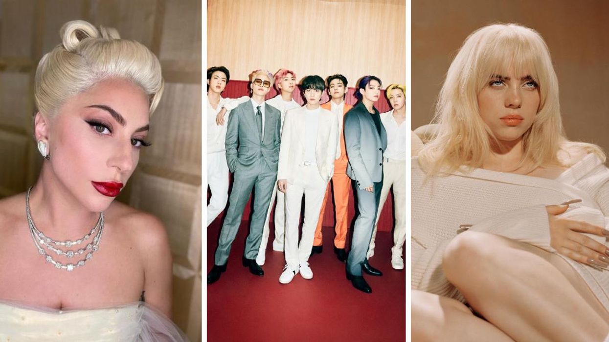 Lady Gaga. Middle: BTS. Right: Billie Eilish.