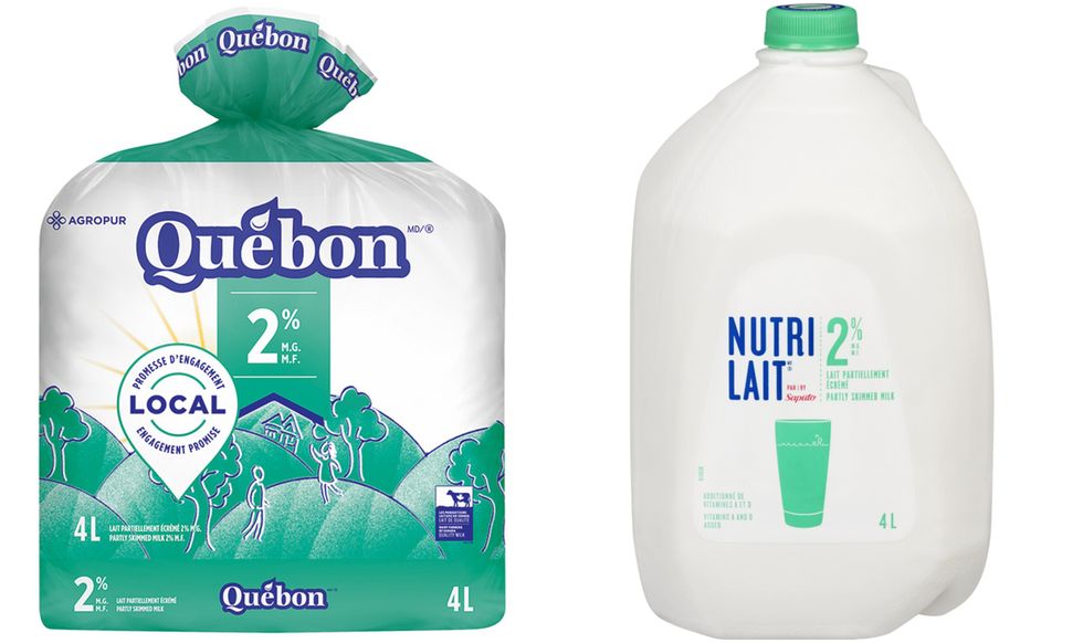 Lait 2 % de Qu\u00e9bon sur le site de Maxi. Droite : Lait 2% de Nutrilait sur le site de Maxi.