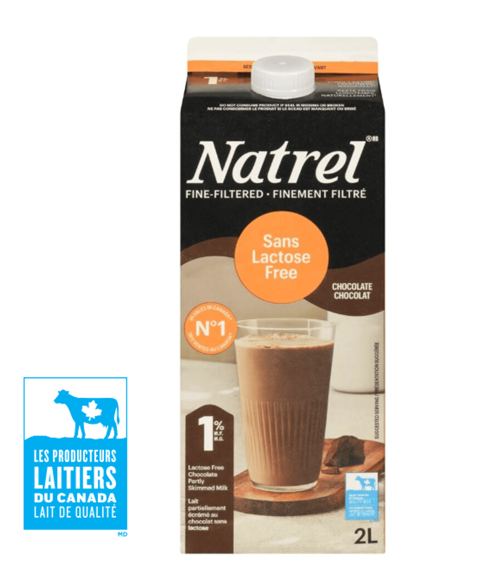 Lait partiellement \u00e9cr\u00e9m\u00e9 au chocolat sans lactose 1% M.G..