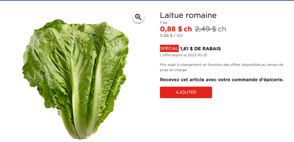 Laitue romaine sur le site Web du Maxi.