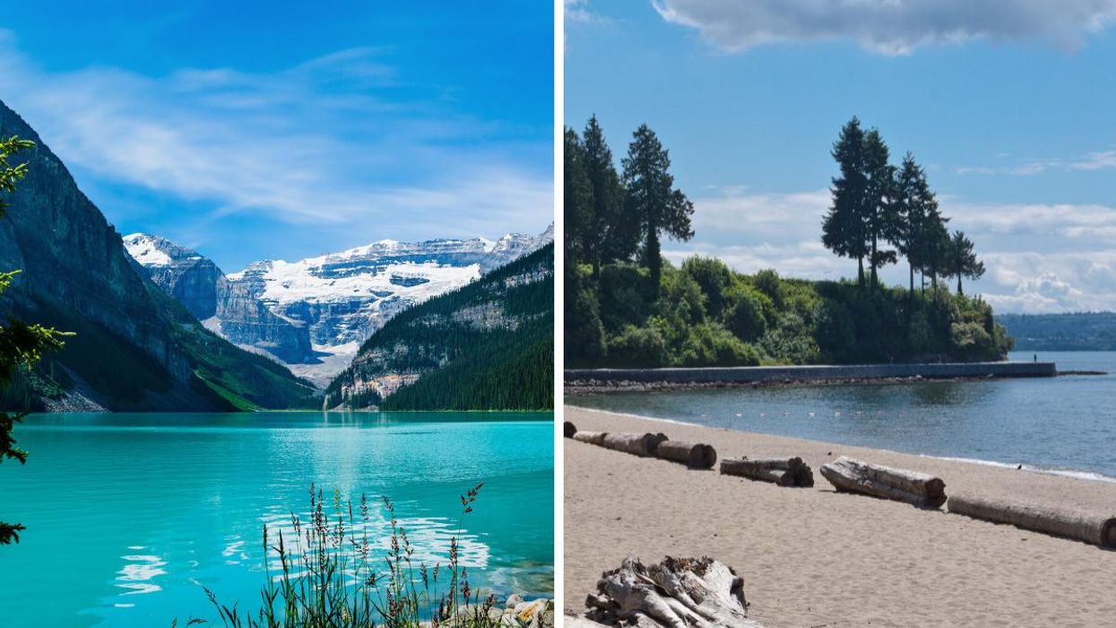 Lake Louise in Alberta. Right: Stanley Park in Vancouver.