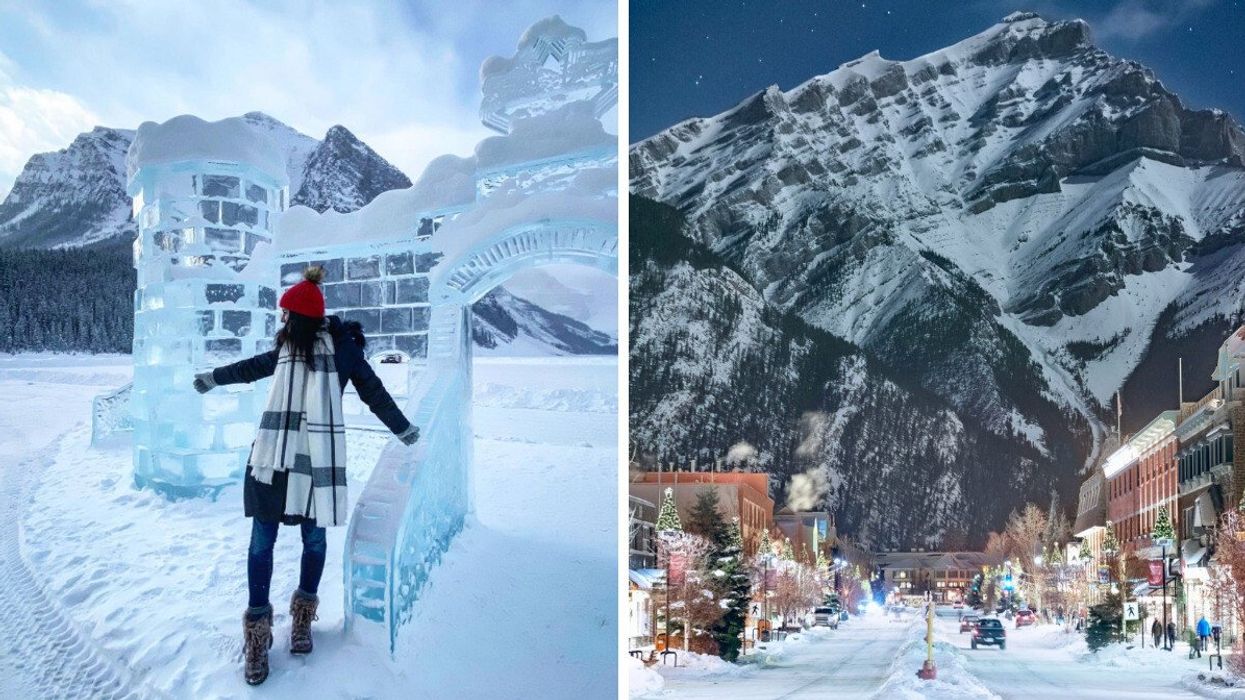 Lake Louise in Banff National Park. Right: Banff, Alberta.