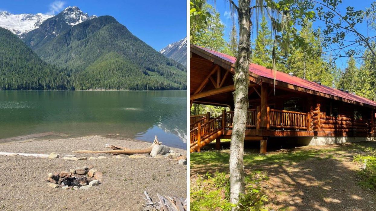 Lake Revelstoke in B.C. Right: Log home for sale in B.C.