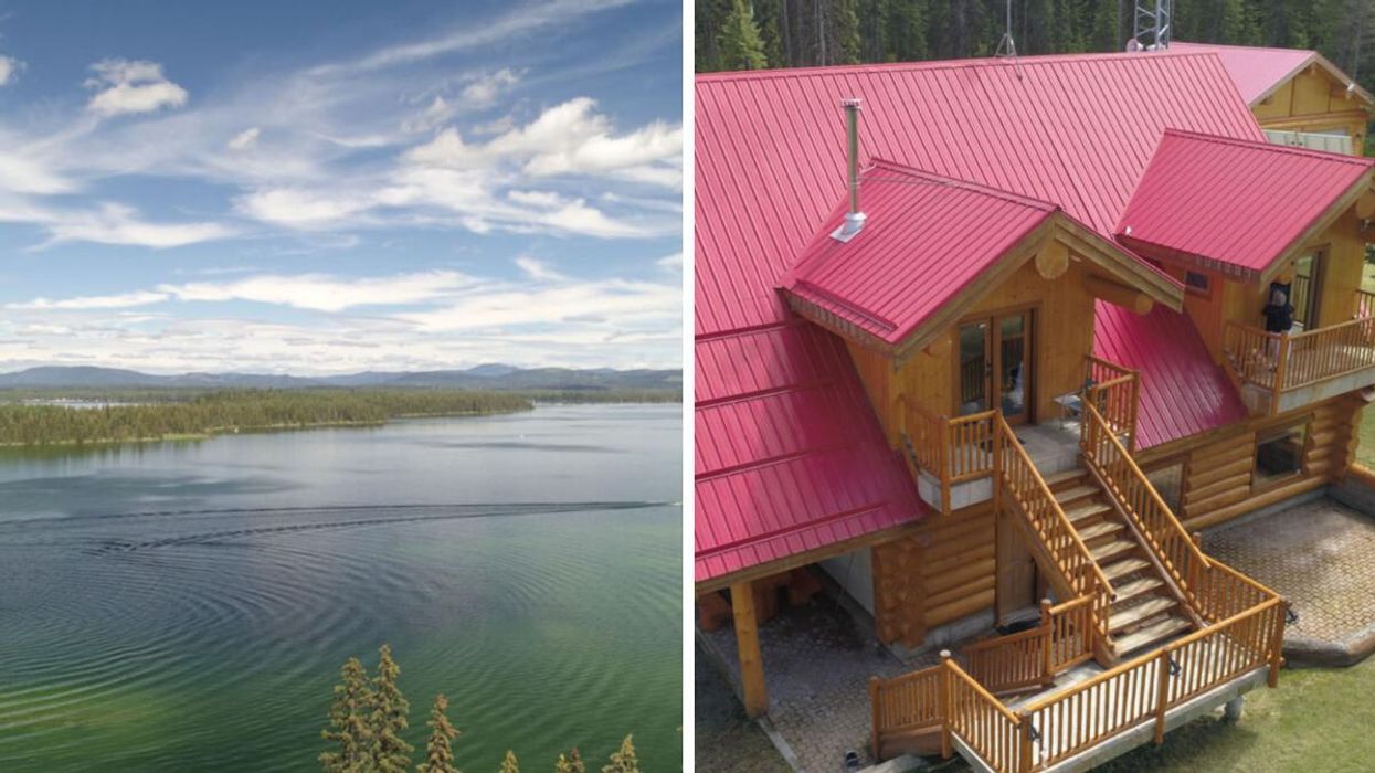 Lakefront log home. Right: Lake views.