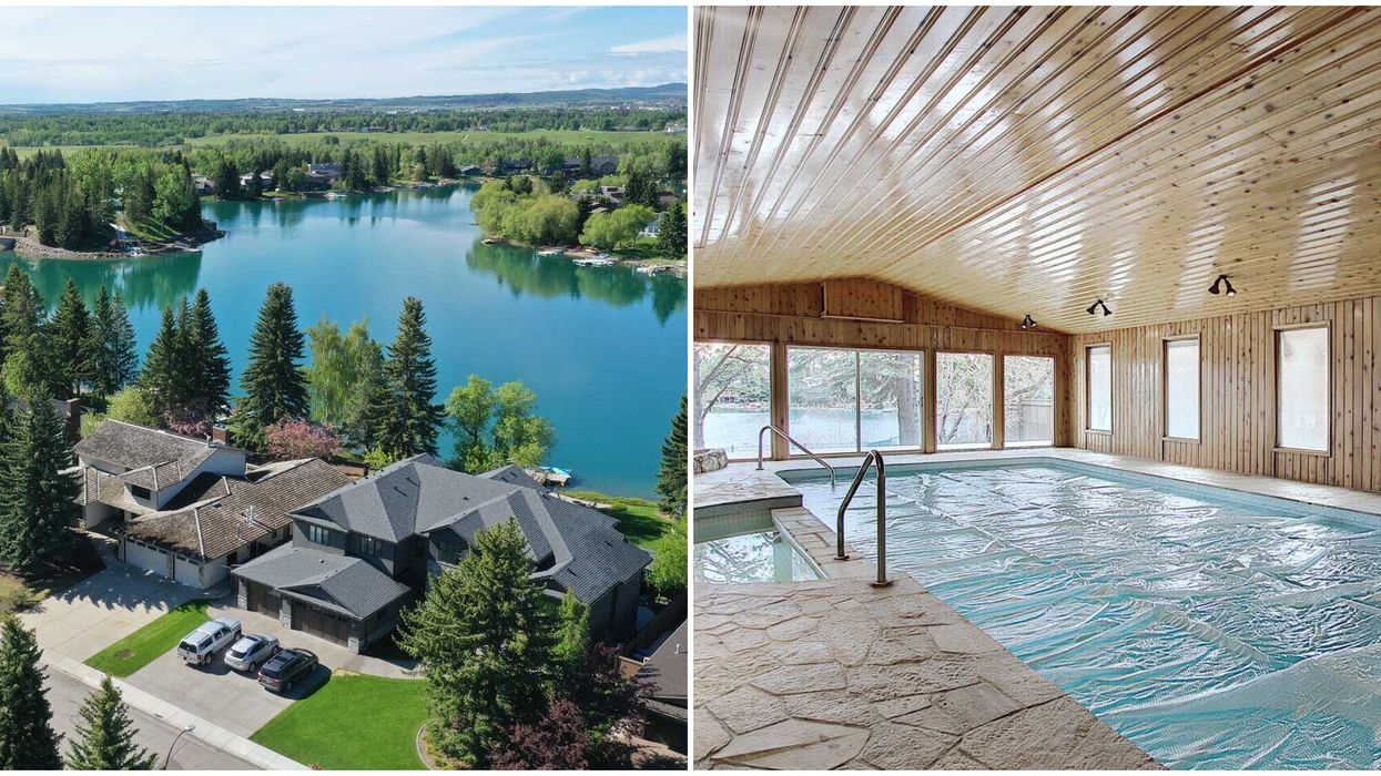 Lakehouse For Sale In Calgary Is A Swimmer's Paradise With An Indoor Swimming Pool