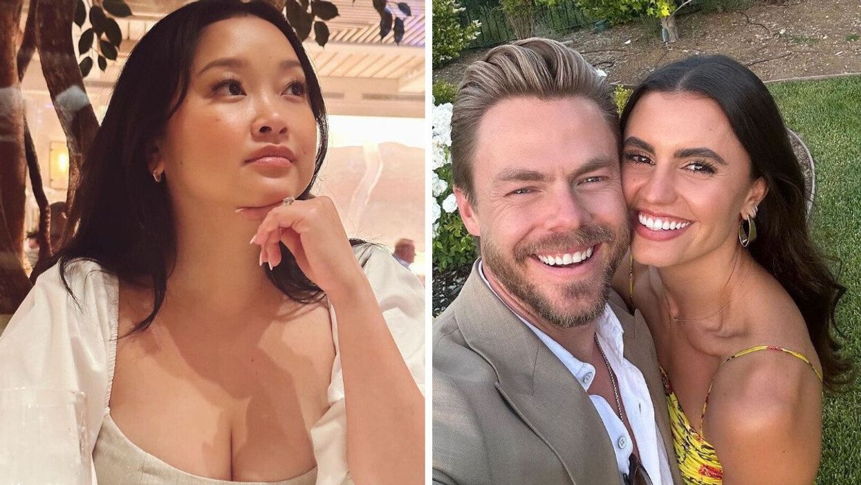 Lana Condor. Right: Derek Hough and Hayley Erbert Hough.