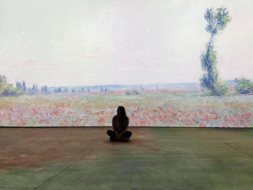 Landscape painting by Monet projected on a wall for Imagine Monet experience.